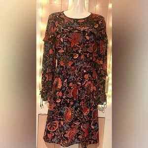 LOFT Dark Floral Long Sleeve Dress